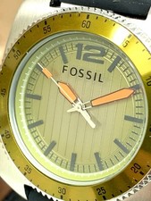 Fossil Men's Watch WB1043 Quartz Green Dial Silver Case 38mm Black Rubber Strap