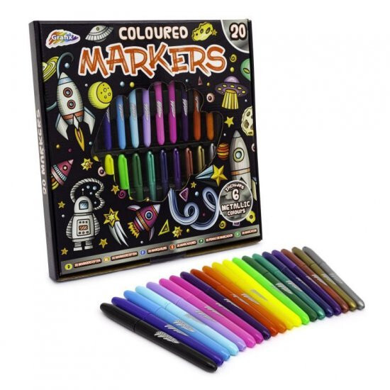 20-Pack Metallic Markers Set - 14 Standard & 6 Shiny Colors for Art & Craft-image