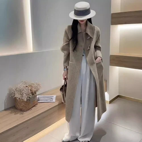 Korean Style Womens Collared Loose Wool Coats Over The Knee Jackets Overcoats Sz