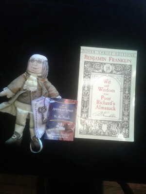 Ben Franklin ''Wit from Poor Richards Almanac'' + Hallmark cloth doll