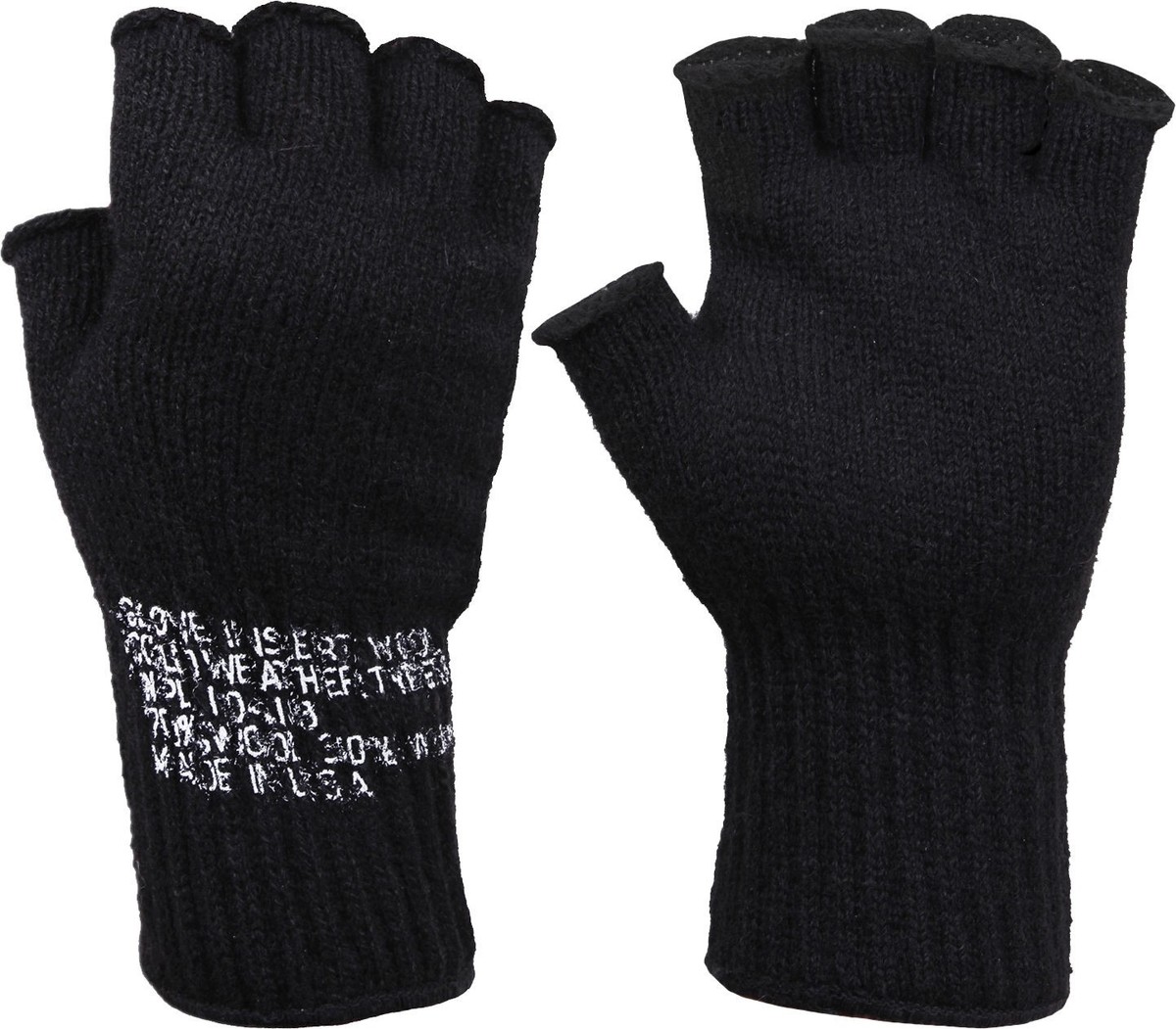 Black Tactical Fingerless Military Glove Liner Inserts Wool Gloves USA Made