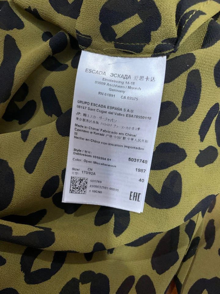 Escada Sport Lined Dress Women 40 Green Leopard Animal Button Belted Long Sleeve - Image 2 of 4