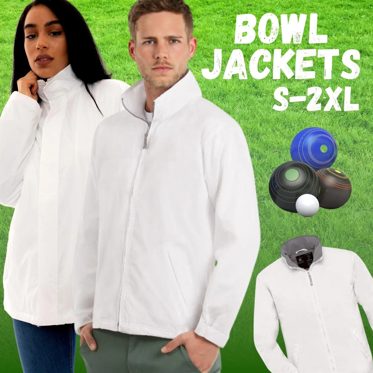 Unisex Ladies Mens Bowls Jacket White Bowling Outdoor Lawn Fleece