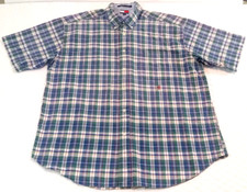 VTG Tommy Hilfiger Men's XL Shirt 100 Cotton Plaid Embroidered Crest Multicolor