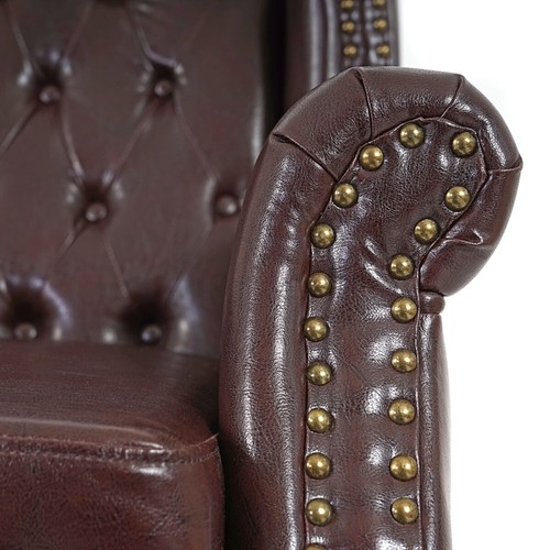 Ohrensessel Relaxsessel Sessel Chesterfield Kunstleder antik-braun ohne Ottomane - Bild 4 von 6