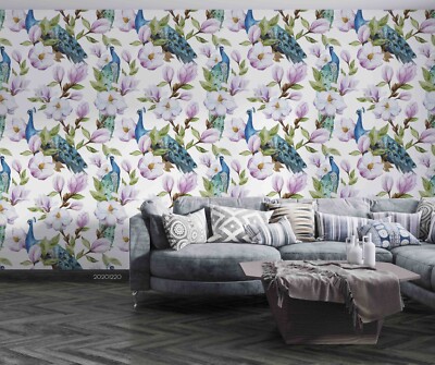 3D Peacock Flower Watercolor Pattern Wallpaper Wall Murals Removable Wallpaper