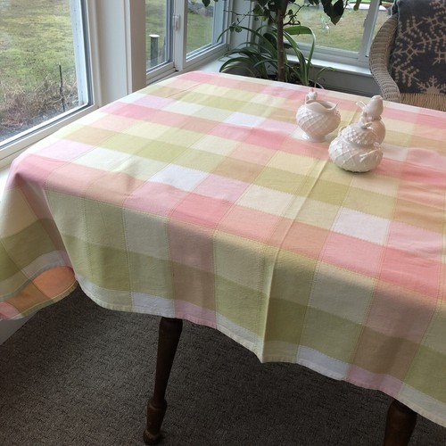 Unbranded Cotton Spring-color Check Tablecloth 54x74 Pinks/Greens/Whites - Picture 4 of 6