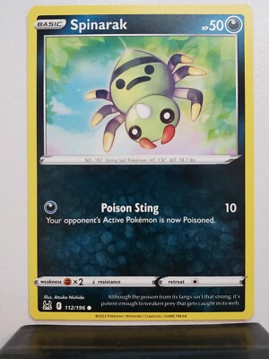 spinarak pokemon card Spinarak 112/196 NM / M - Lost Origin Pokemon Card - Atsuko Nishida Art