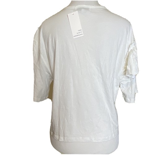 Nueva camiseta blanca Ten Sixty Sherman Top para mujer pequeña asimétrica con volantes - Imagen 2 de 5