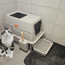 Extra Large High Sides Stainless Steel Cat Litter Box w/ Lid Scoop Filter Pedal