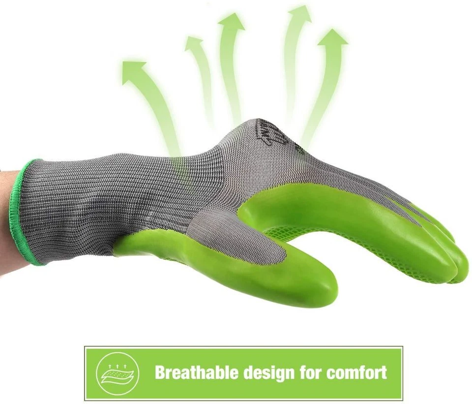 WORKPRO 6 Pairs Garden Gloves with Eco Latex Palm Coated Green-grey Polyester - Image 2 of 4