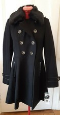 Via Spiga Women's Coat Faux Fur Collar Black Us 2 Uk 6