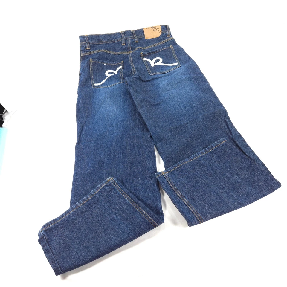 Pantalones de mezclilla Rocawear informales con botones y cremallera lavado medio jóvenes niñas talla 20 azules Foto 3 de 4