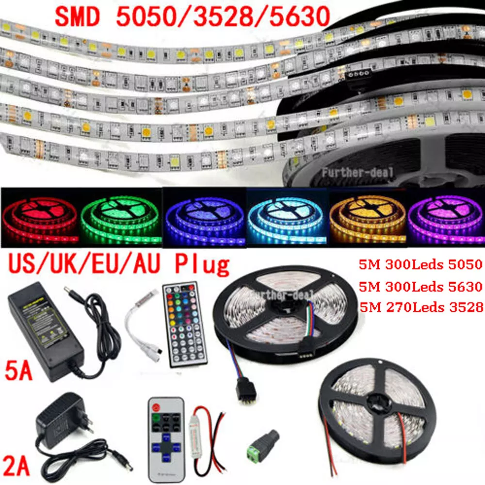 5M 300 LED Strip Light SMD 3528 5630 Flexible+Remote+Power Supply | eBay