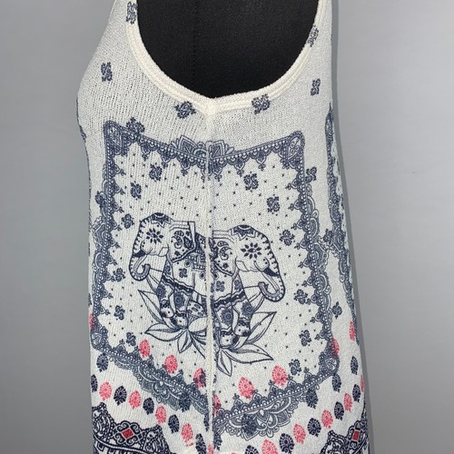 Camiseta sin mangas Scotty S multicolor tejida estampada dobladillos redondeados Boho Festival Hippie JU - Imagen 7 de 12