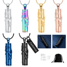 Hummingbird Bellflower Cylinder Urn Pendant Cremation Jewelry for Ashes Necklace