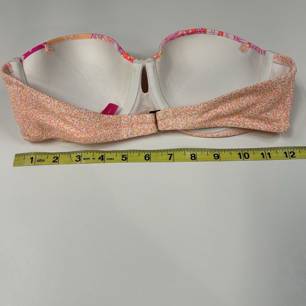 Y2K Victorias Secret 34B Bandeau Bikini Top Pushup Pink Floral