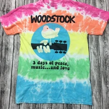 Woodstock Liquid Blue Tie Dye T-Shirt 3 Days Of Peace 2016 Reprint Sz Small