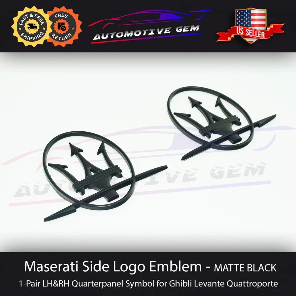 Maserati Side Logo Emblem Matte Black Quarterpanel Badge Ghibli Quattroporte - Image 3 of 4