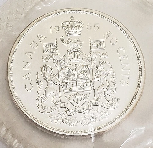 1965 Canadian Half Dollar 80% SILVER *BU - UNCIRCULATED MINT CELLO*