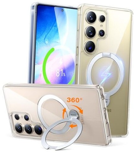 360° Spin Magnetic Stand for Samsung Galaxy Fit for S25 Ultra Case Clear - Picture 1 of 8