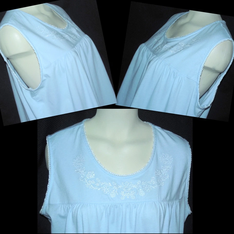 NEW CROFT & BARROW XL LIGHT BLUE COTTON/POLY KNIT SLEEVELESS MIDI NIGHTGOWN - Image 2 of 4