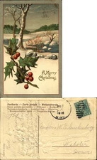 Christmas Art Deco country river trees snow  1918 to  WE Snakenburg WEBSTER IOWA