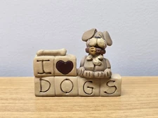 Suzi Skoglund I Love Dogs Resin Figurine Signed Suzi I Heart Dogs Puppy Dog Bone