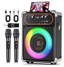Karaoke Machine, Portable Bluetooth 5.3 Speaker with 2 Wireless Microphones