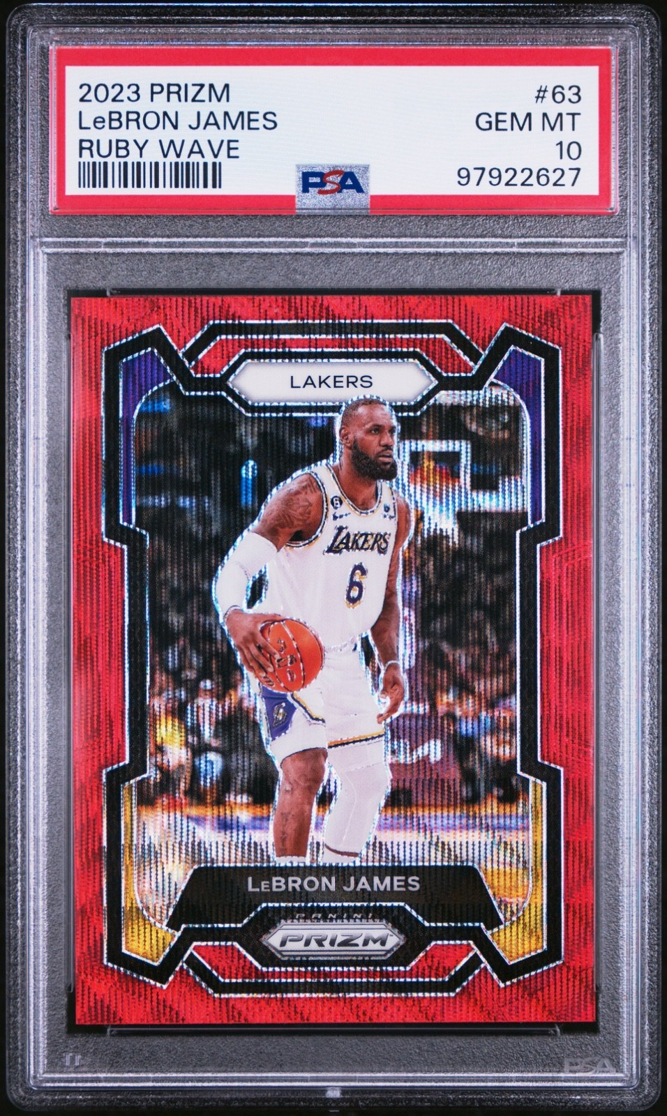 2023 PRIZM LeBRON JAMES RUBY WAVE #63 PSA 10