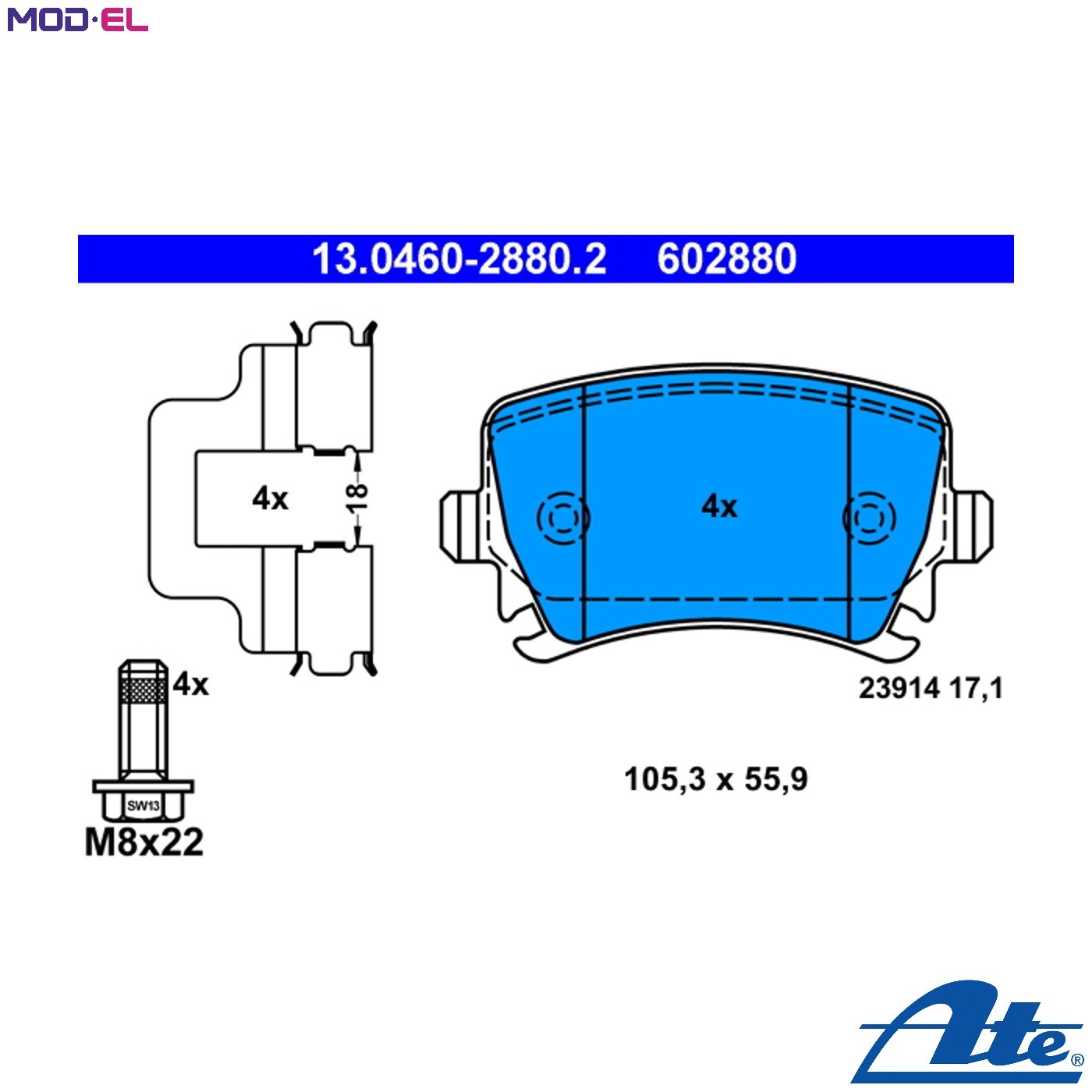 BRAKE PAD SET DISC BRAKE 13.0460-2880.2 FOR SKODA VW BORA GOLF/VI SCIROCCO 2.0L