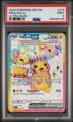 2024 Pokemon SSP EN #219 Pikachu ex Ultra Rare PSA 9 MINT