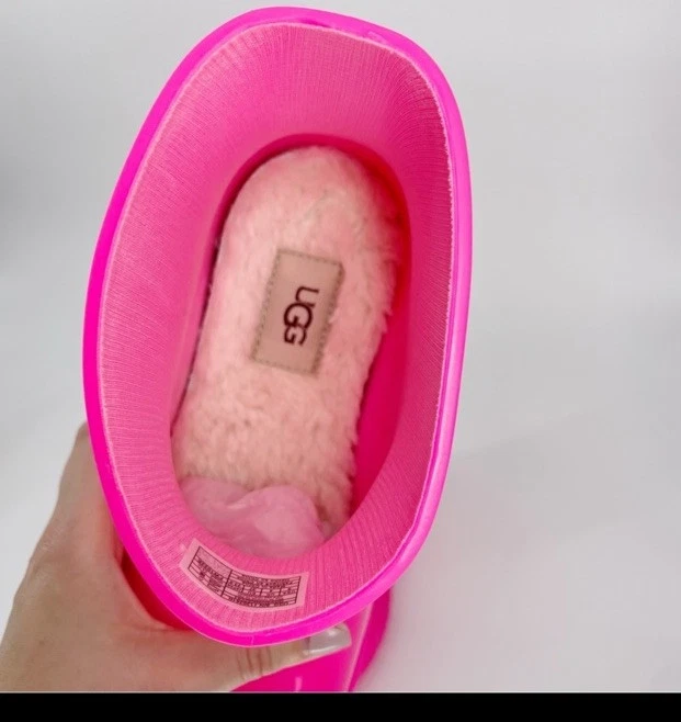 Ugg Kids Drizlita Rain Boots Pink Sherpa Lined Waterproof Shoes New Size 4 5 6 - Image 3 of 4