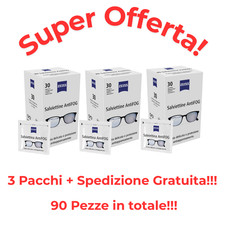 ZEISS Salviette Pulisci Occhiali AntiFOG, antiappannamento. 3 Pacchi da 30 pezzi