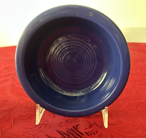Two 1930s Fiesta Ware Cobalt Blue Berry Bowls, Early Production, “f” Backstamp