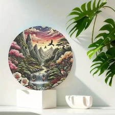 Vintage Chinese Motif Round Aluminum Wall Art Decor