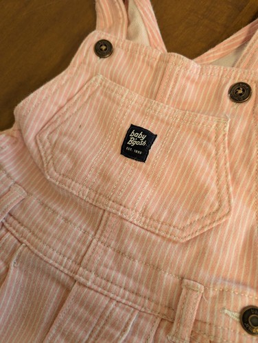 Baby Oshkosh B’gosh Pink And White Stripe Overalls Size 18/ 24 Months - Picture 3 of 9