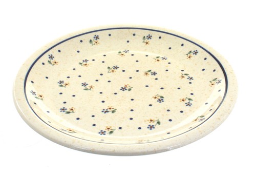 Plato de cena pequeño de prado rural de cerámica polaca rosa azul