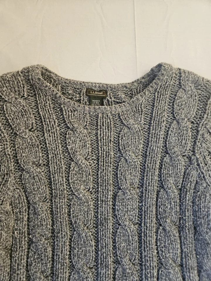 L.L. Suéter Bean Para Mujer Talla Grande Gris Pescador Grueso Tejido con Cable De Colección L  Foto 4 de 4