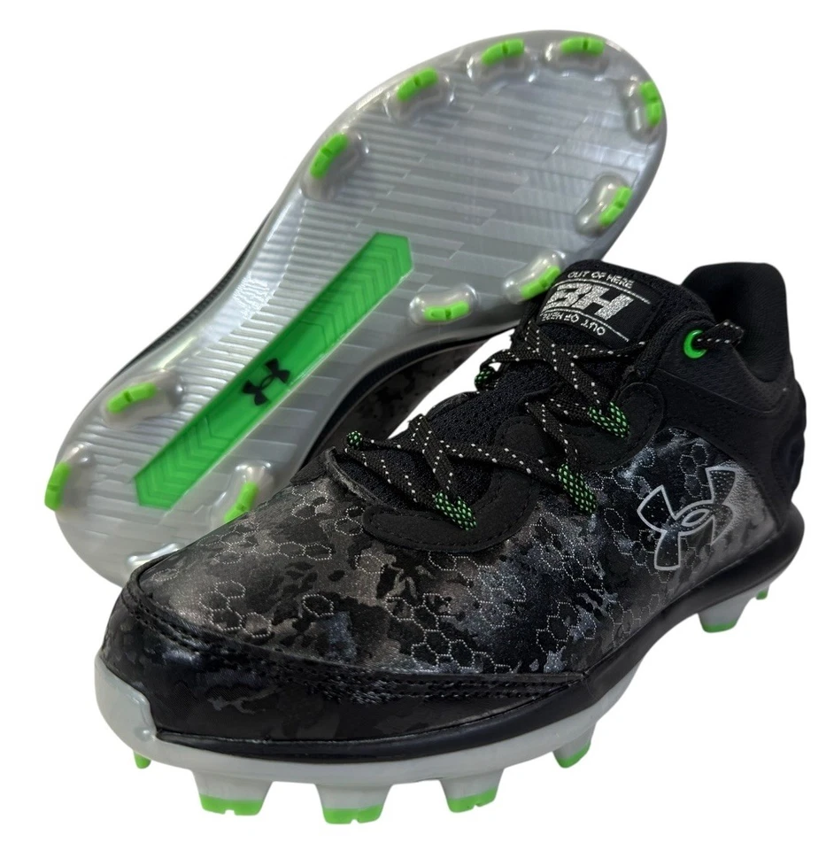 Under Armour Harper TPU Jr. Botines de béisbol para niños negros verdes 4,5 jóvenes 4,5 años Foto 2 de 4