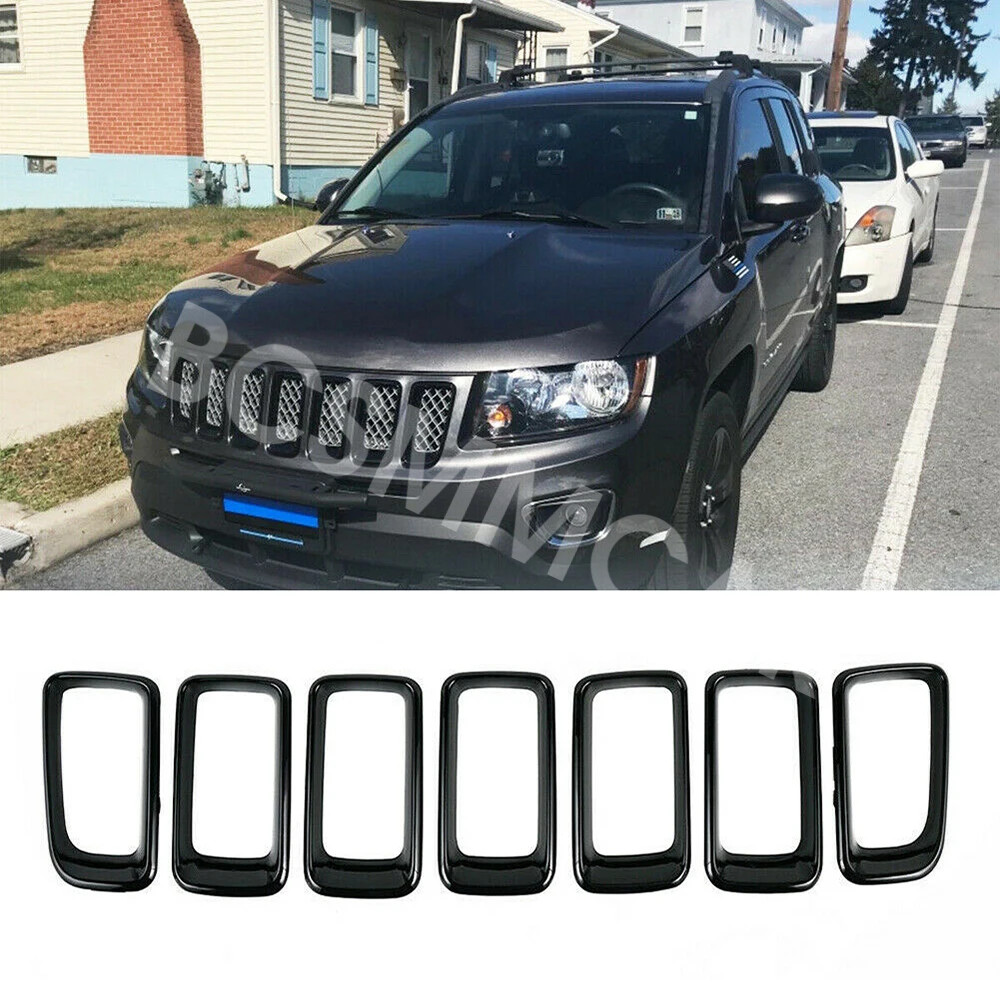 Fit for 2011-2016 Jeep Compass Front Grille Trim Molding Grill Insert Ring 7PCS