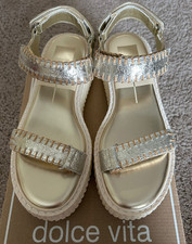 New Dolce Vita Debra Sandals-Platinum Distressed-Leather/Textile-Size 8.5 US-NEW