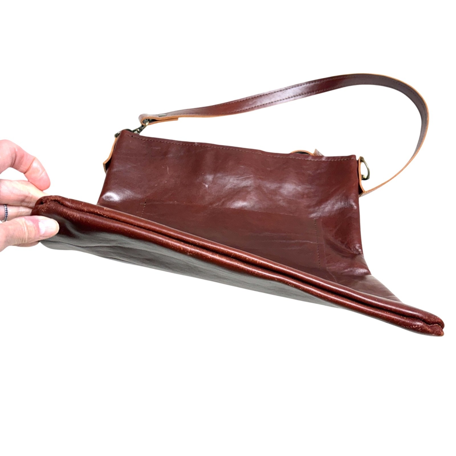 bag handmade leather large rectangle crossbody un… - image 9