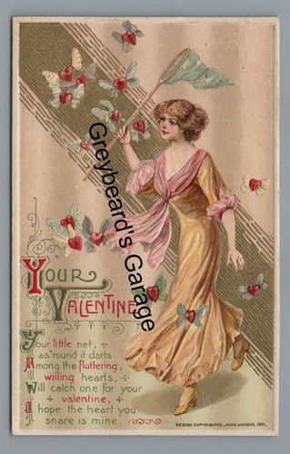 Your Valentine's Day Pretty Girl Net Butterfly Hearts Schmucker? Winsch Postcard