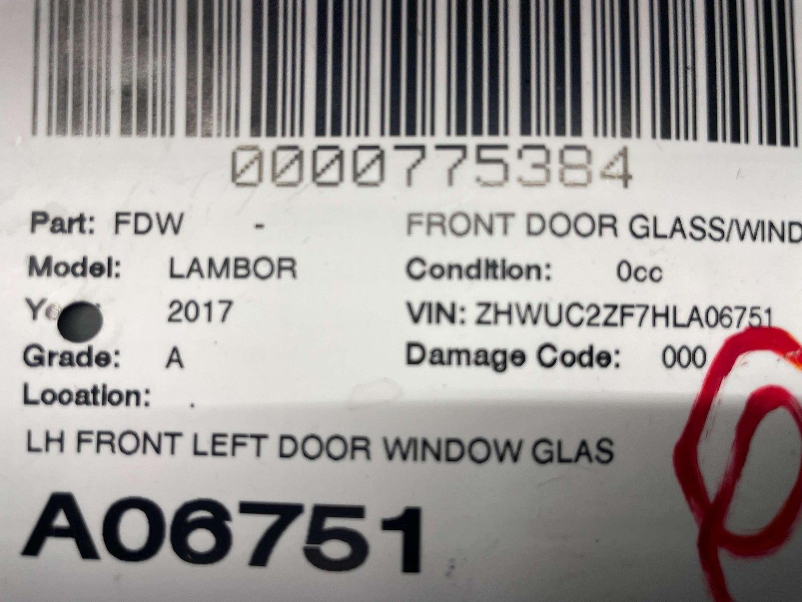 Lamborghini Huracan Front Left Door glass