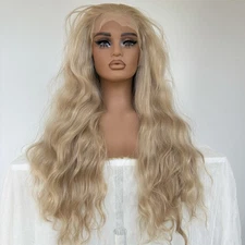 Ash Blonde Synthetic Hair Heat Resistant Long Wavy Frontal Lace Wig