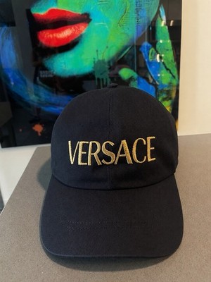 Versace Logo Embroidered Baseball Cap Black/Gold 58 US7 1/4 $425Retail