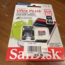 NEW Sandisk Ultra Plus 64GB microSDXC UHS-1 A1 Memory Card HD V10 130 MB/s