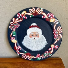 Hand painted Christmas Santa Claus on wood plate decor centerpiece wall hanging