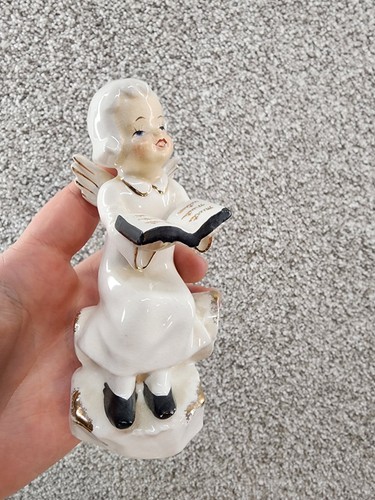 Vtg White Christmas Cute Mini Singing Angel Ceramic Handpainted Unmarked - Picture 6 of 8